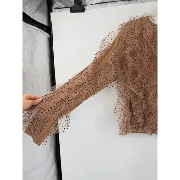 Anthropologie Dolan Womens XL Left Coast Mesh Ruffle Top Nude Polka Dot Romantic - Picture 8 of 16